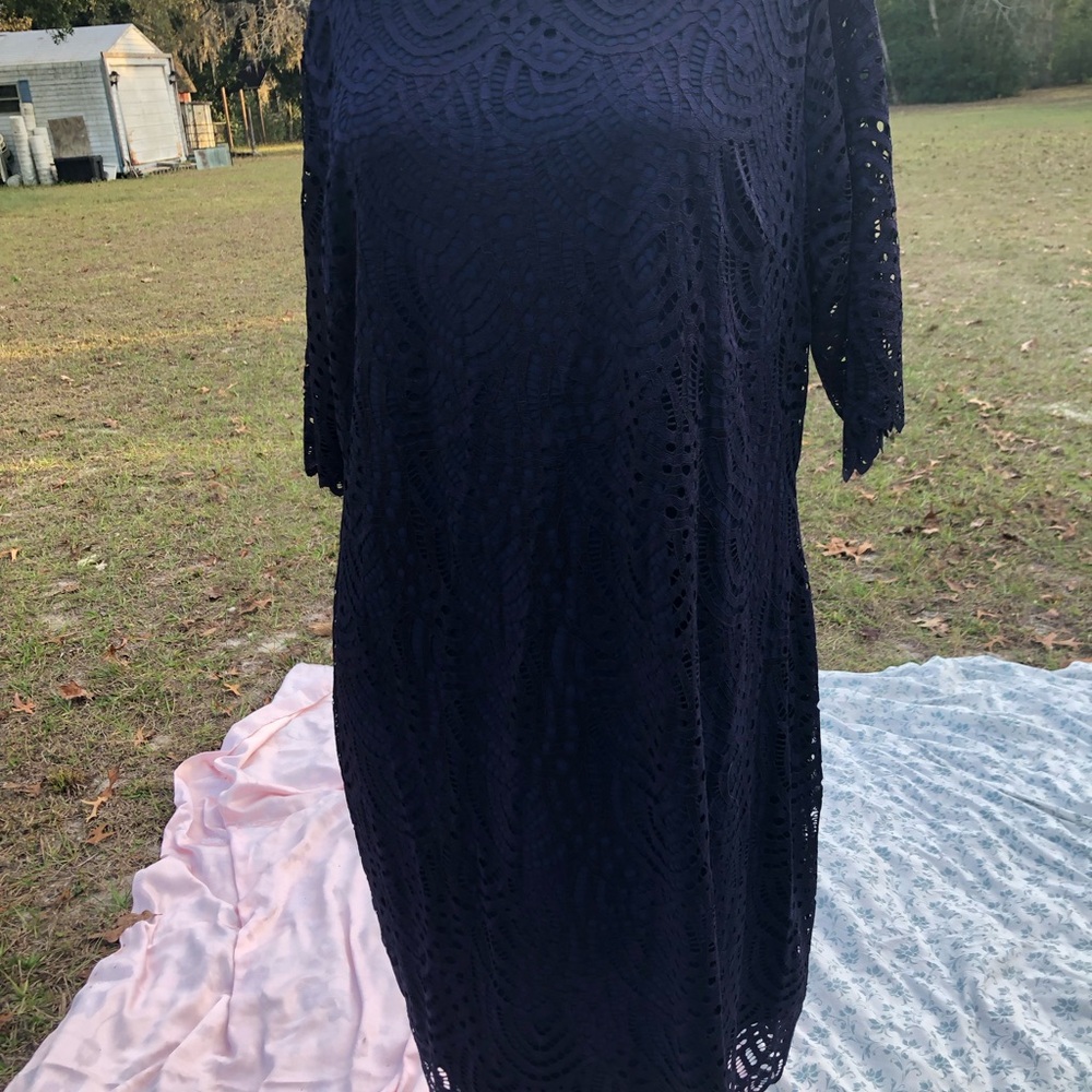 Classy Chicwe Dress - Size 3X - Blue Lace Eyelets and Short Sleeves